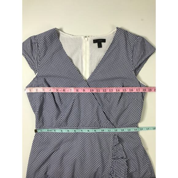 J.Crew Women's 8 Faux Wrap Ruffle Gingham Short Dress Navy White Cottagecore - Picture 10 of 11
